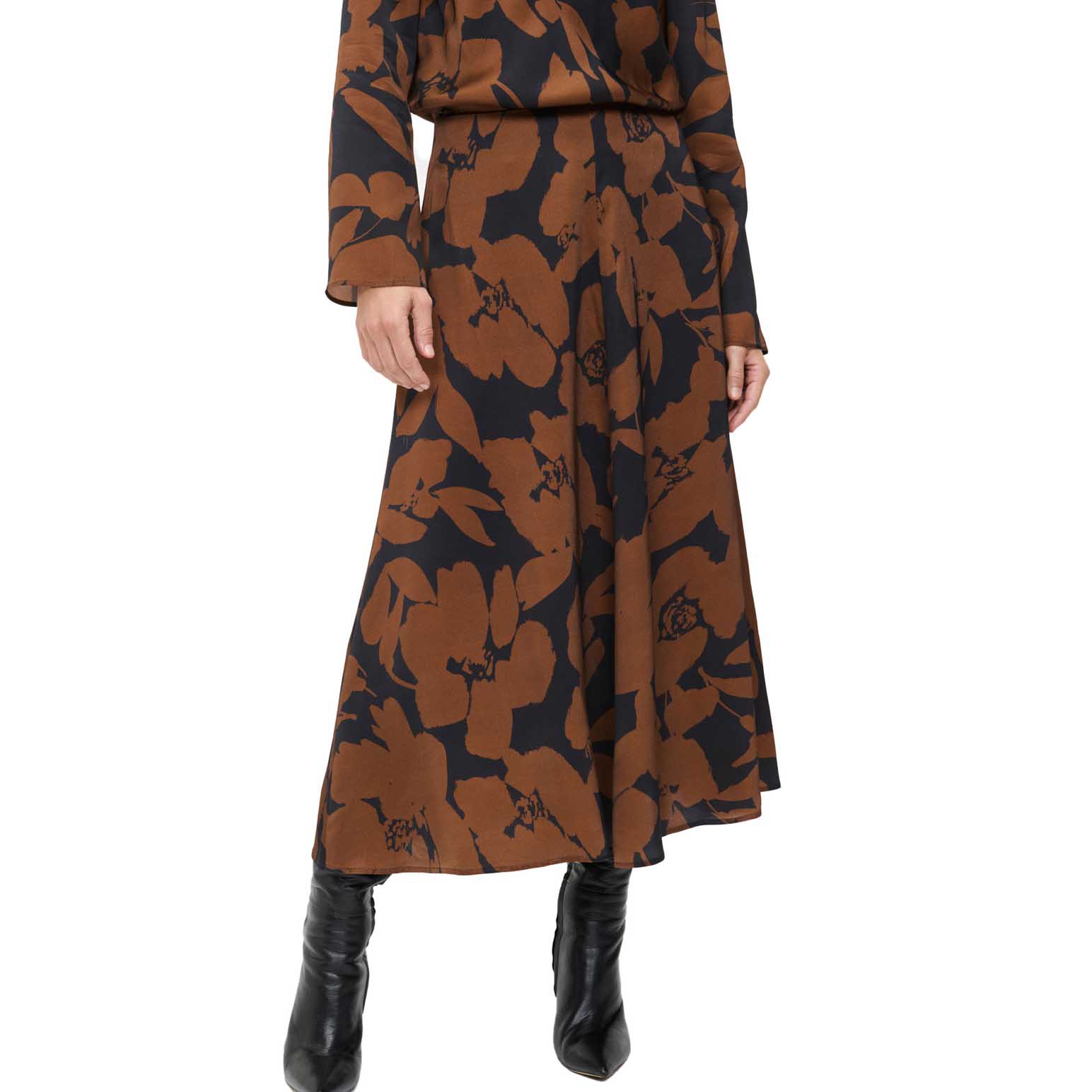 Veronika Maine Cocoa Gardenia Midi Skirt